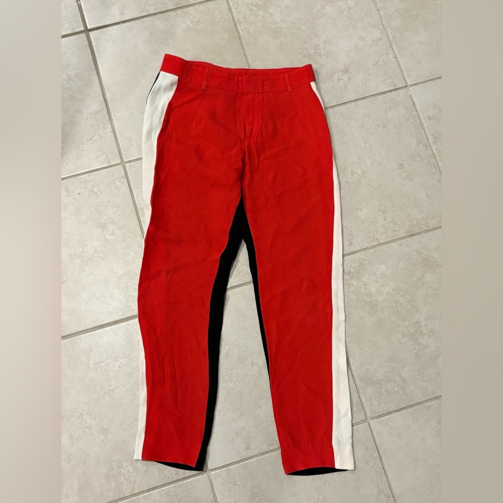 Parker black, red and white 100% silk pants.